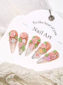 Rose Nail Art Accessories, Pink Flower Leaf Pearl Versatile And Simple Nail Art Pendants, DIY Wearable Nail Handcrafted Art Decorative Small Accessories, Suitable For Nail Art Culture Salons