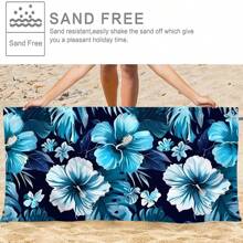 1pc Oversized Bohemian Floral Beach Towel - Quick Dry, Lightweight Polyester Blend, Vibrant Blue Flowers & Green Leaves Design, Ideal For Pool, Bathroom, Travel & Camping, Pool Accessory | Vivid Beach Towel | Lightweight Towel, Beach Towel Beach Essentials