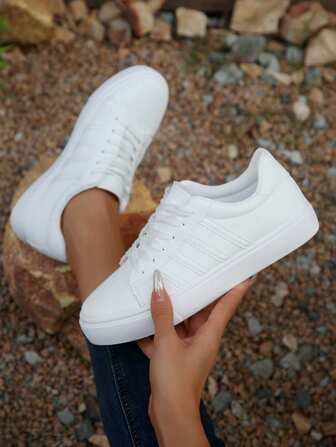 女式新款户外休闲徒步百搭条纹系带圆头黑色休闲运动鞋