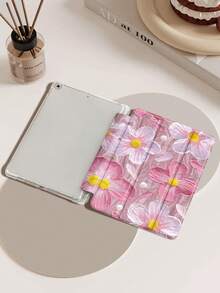 Funda para iPad (A16) compatible con iPad de 11.ª generación de 11 pulgadas de 2025, para funda de iPad de 10.ª generación de 10.9 pulgadas de 2022 con soporte para lápiz, cubierta protectora plegable de tres paneles, activación/desactivación automática, regalo lindo para vuelta al colegio, San Valentín, días festivos, con base de gasa y estampado de flores de aceite