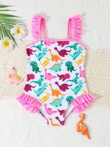 Adorable Dinosaur Design Toddler One-Piece Swimsuit - Multicolor - View 3