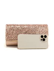 情人节礼物，浪漫银色手拿包，V形金属链，闪亮亮片装饰，信封式设计，适合派对、婚礼、休闲场合，女士手提包，正式钱包 - 香檳色 - 查看 7