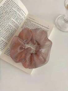 1pc Plain Elegant Large Hair Scrunchie, Women's Pearl Gauze Wrinkled Hair Tie Scrunchies Scrunchy Hair Ties