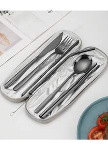 Bộ dao nĩa bằng thép không gỉ, bộ dụng cụ ăn bít tết kiểu Hàn Quốc bao gồm đũa và ống hút, tiện lợi mang theo khi đi du lịch ngoài trời và dành cho học sinh. - Nhiều màu - Xem 1