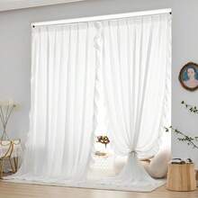 1入法式浪漫白色復古皺邊半透明紗簾,適用於臥室/客廳 - 白色 - 查看 5