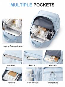 时尚百搭纯色笔记本电脑工作背包，适合 14-15.6 英寸笔记本电脑，男女皆宜，防水校园背包，适合高中大学，25L 大容量旅行单肩包，防水商务通勤背包，多口袋实用背包，青少年笔记本电脑书包，轻便耐用男女通用背包，时尚休闲背包，带衬垫肩带 - 藍色 - 查看 8