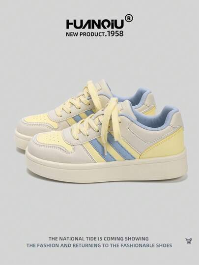 HUANQIU 2025新款女鞋登山鞋女士运动鞋厚底运动鞋网面透气小白鞋百搭轻便舒适系带软底休闲鞋跑步鞋白色四季鞋