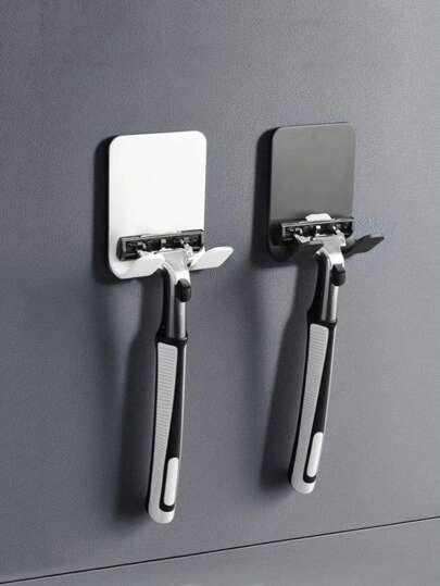 2 件塑料手动剃须刀架挂钩，自粘式，无需钻孔，强力固定剃须刀、衣服、雨伞收纳架，适合返校季