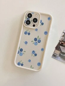 1pc Blueberry Pattern Camera Protection Thick Shock-Proof Milky White Phone Case Compatible With IPhone 11 Pro Max/12 Pro Max/13 Pro Max/14 Pro Max/15 Pro Max/16 Plus/16 Pro Max, 16E, Galaxy A55/A15/S24 Ultra, Redmi, OPPO/Realme, VIVO, Infinix, Honor, MOTO, One Plus Waterproof Anti-Fall Scratch Resistant - White - View 4