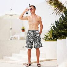 Mens Swim Trunks Quick Dry Board Shorts With Mesh Lining, Breathable Fit Hawaii Beach Shorts Swimwear Bathing Suits - 夏威夷黑骷髏 - 查看 3