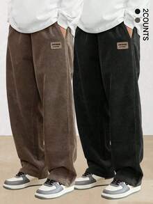 2pcs Set Men Corduroy Straight Leg Pants, Loose Casual Sport Pants For Summer - Multicolor - View 1