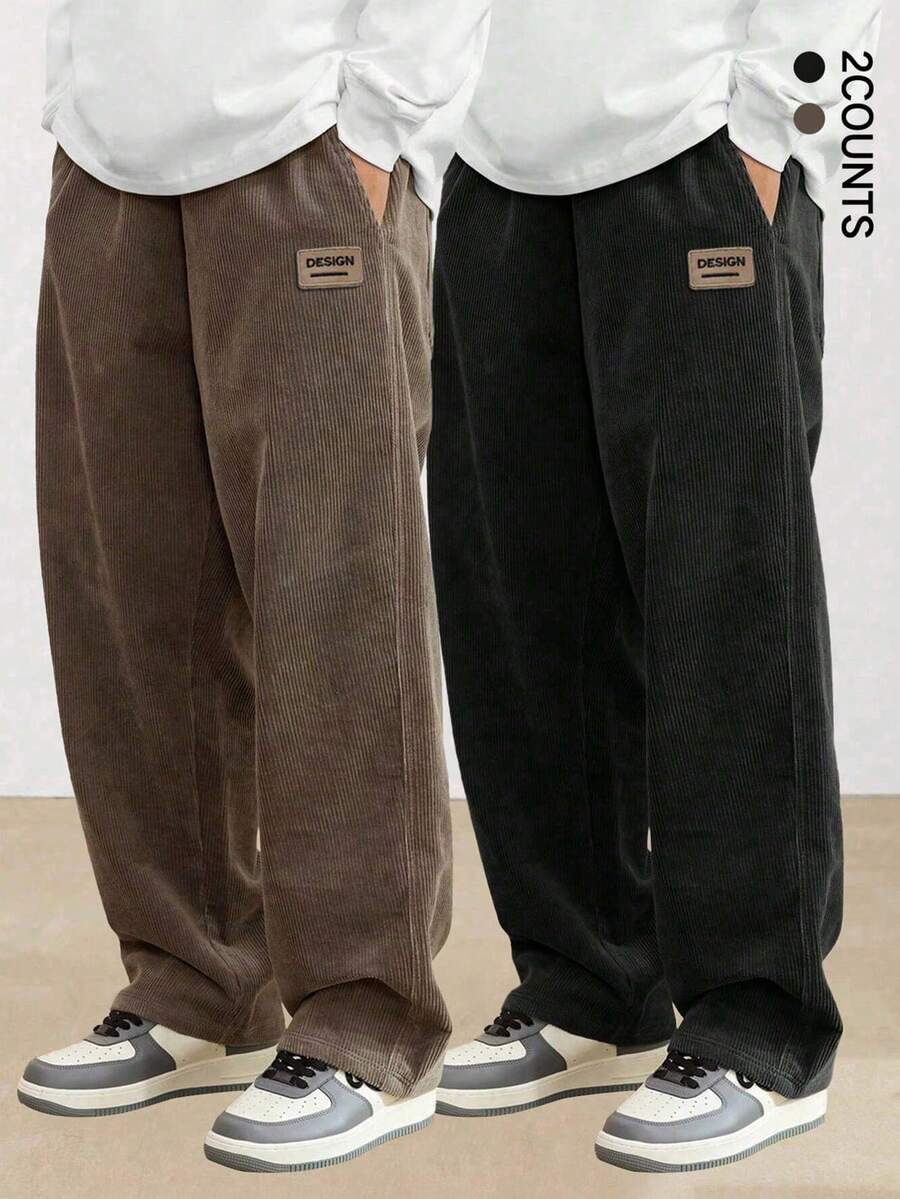 2pcs Set Men Corduroy Straight Leg Pants, Loose Casual Sport Pants For Summer - Multicolor - View 1