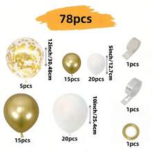 25pcs/78pcs 10inch/12inch Gold Sequin, Metallic Gold, White Latex Balloons, Suitable For Wedding Ceremony, Wedding Decoration, Bedroom Decor, Birthday Balloons, Decorations, Bridal Shower, Birthday Party, Proposal Decor, Graduation Party, Friends Gathering, Romantic Date Setting
