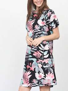 Boho Vintage Mint Pink Blue Patchwork V-Neck Dolman Sleeve Mini Swing Southern Dress Cover Up| S-3X - 藏蓝色 - 查看 4