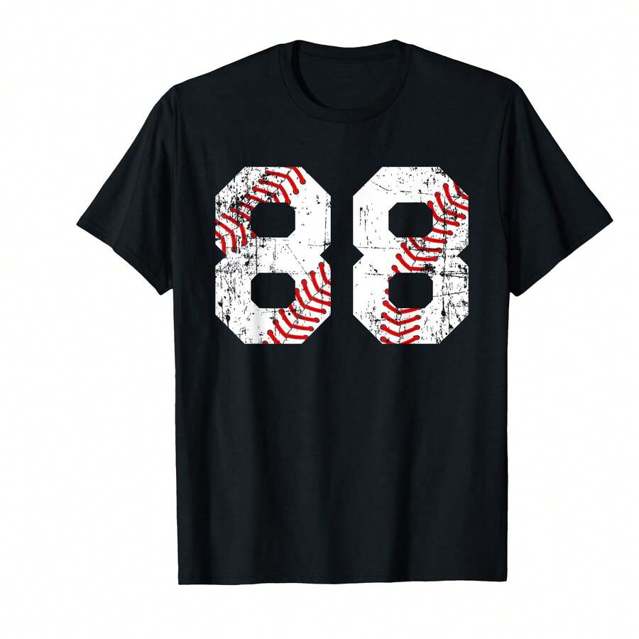 Men's Black Vintage 88 Jersey Number T-Shirt Soft Cotton Breathable Athletic Fit Casual Sports Wear Gym Outdoor Summer$Vel Gifts For Her - Black - View 1