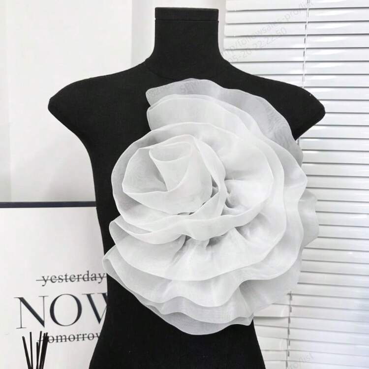 2pcs Handmade 3D Organza Flower Applique Corsage - Vibrant Solid Colour Layered Rose Design, Handmade Sewing Supplies For DIY Bridal Wedding Dress, Corsage And Fashion Accessories, Wedding Holiday Party Wear! - Multicolor - View 1