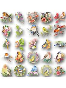 SCXXBSW 50pcs Watercolor Bird Cartoon Graffiti Stickers Decorative Water Cups Notebook Luggage Double Transparent Waterproof Stickers - Multicolor - View 13