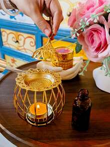 1pc Flower Design Candle Holder Gifts Birthday Graduation - Gold - View 2