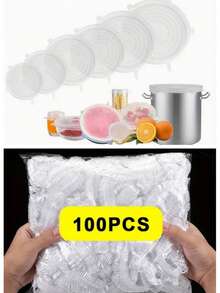 100pcs Transparent Food Wrap Covers, Disposable Use Reusable Plastic Wrap For Bowls, Fridge & Kitchen, Keeps Food Fresh, Airtight, Dustproof, Versatile Cooking Tool For Outdoor Camping And Barbecue, Random Color - White - View 15