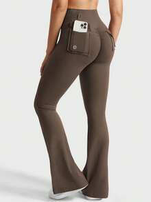 YEOREO Flare Leggings With Pockets For Women Scrunch Butt Sport Leggings High Waist Bootcut Leggings For Workout Gym Yoga Casual