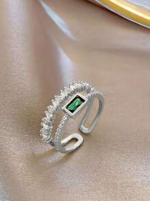 1pc Fashion Versatile Design Emerald Double-Layer Zirconia Ring