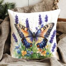 1pc Watercolor Floral & Butterfly Printed Pillow Cover [Inner Pillow Not Included], 11.81*19.71in (30*50cm), [Single-Sided Printing] Polyester Throw Cushion Cover, Room Decor, Home Decor, Bedroom Decor, Room Decoration, Suitable For Sofa, Bed, Living Room, Bedroom, Car, Office, Hotel, Perfect Gift For Family And Friends, All Seasons
