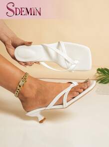 SDEMIN Summer New Arrival Women's Solid Color Slippers, Elegant Vacation Shoes, Casual Beach High Heels Sandals, Fashionable Slip-On Heels For Dress