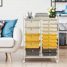 15-Drawer Rolling Storage Cart Mobile Cart With Colorful Drawers & Metal Frame - Màu vàng - Xem 9