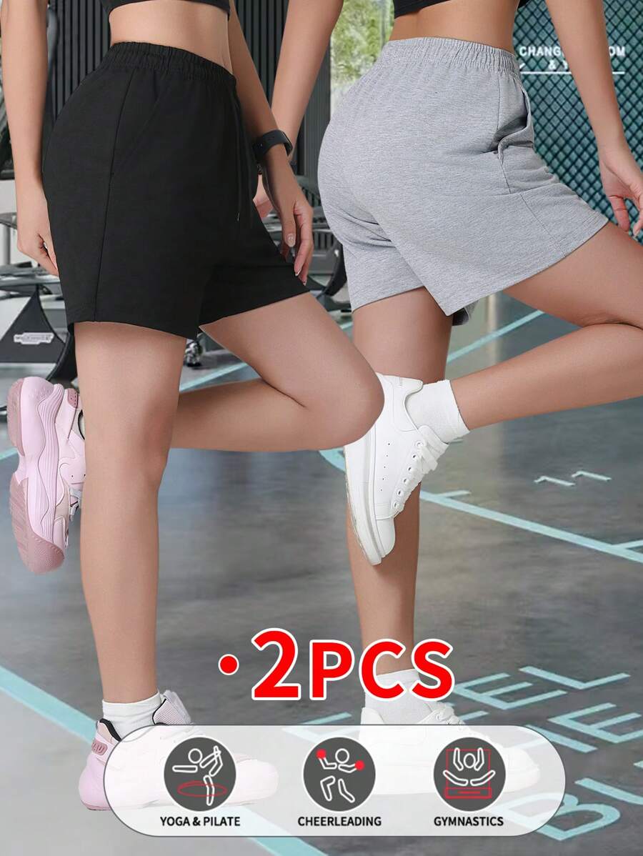 2 pièces Shorts d'été mode femme respirants et confortables pour le quotidien, la course, la fitness, la danse, le yoga, le pom-pom girl, le cyclisme, les sports de plein air, avec design de taille élastique