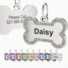 Custom Dog Tags Pendant, Personalised Cat Dog Puppy Pet ID Name Pendants, Collar Tag Pendant Pet Accessories Bone Glitter Pendant, Perfect Gift For Your Pet