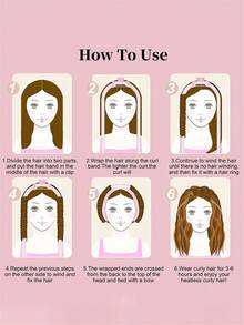 免热卷发棒头带，免热卷发丝带，带发圈，睡眠卷发丝带发卷，自然柔软波浪 DIY 发卷造型工具（咖啡色），返校、旅行度假必备品，女士发饰