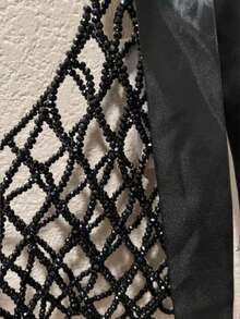 DEKUNER Beaded Camisole Design Niche Outerwear Versatile Fashion Hollow Knit V-Neck Body Chain Cute Bow Strap, Gift For Women - Black - View 4