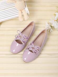 Bow Decor Casual Flat Shoes For Toddler/Little Girls, Suitable For Spring/Autumn - Purple - View 2