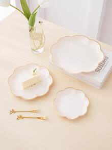 1pc Transparent/Green/Purple/Gray/Milky White Luxury Floral Gold Foil Decorative Tray, Snack Cookie Cake Storage Tray, Holiday Wedding Decor Platter - Màu trắng sữa - Xem 3