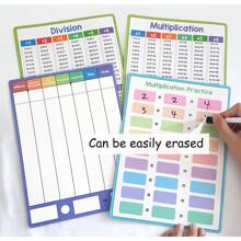 4pcs/Set Math Multiplication Division Chart For Kids Double Side Multiplication Table /Multiplication Practice Manipulatives Chart Kid Quick Calculation Math Training Whiteboard Home School Teaching Tools,Homeschool,Classroom,Multiplication