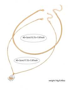 Nooxian 2入組簡約優雅的雙層鋯石裝飾不鏽鋼金絲平鏈女士項鍊 - 金黃色 - 查看 4