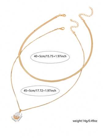 Nooxian 2 Piezas Collar De Cadena Plana De Hilo De Oro De Acero Inoxidable Simple Y Elegante De Doble Capa Con Decoración De Circonia Para Mujeres