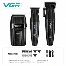 VGR Hair Trimmer Professional 9000 RPM Trimmer Set Adjustable Reciprocating Shaver Electric Trimmer Men Clipper Digital Display Clippers Set Charging Model Barber Hair Clipper V-640 S3