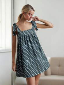 Women Sleeveless A-Line Dress Summer Casual Floral/Stripe Print Tie Up Straps Loose Party Dress For Beach Streetwear - 綠色 - 查看 8