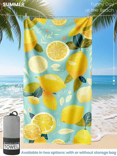 1 pieza Toalla de playa estampada, toalla de baño con estampado de frutas de verano, toalla de moda para la playa, toalla de baño súper absorbente y cómoda de microfibra, ligera y portátil, con protección contra el viento y el sol, a prueba de  para viajes de verano, vacaciones, decoración del baño, disponible con o sin bolsa de almacenamiento, tamaños recomendados regulares y talla grande grandes (35*75cm toalla pequeña, se recomienda 150cm o talla grande)