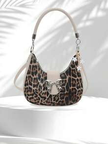 时尚豹纹包，PU斜挎包，俏皮肩带，拉链开合，轻巧设计，适合女性 - 湿擦清洁，适合购物和外出