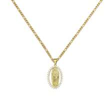 dollrinboy 1 件 14K 镀金圣母玛利亚瓜达卢佩吊坠项链 适合男女 3 毫米扁平费加罗链项链 - 金色 - 查看 19