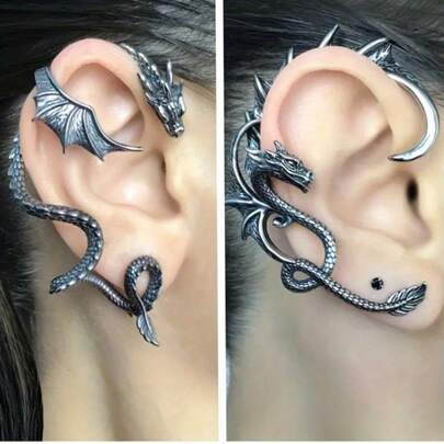 2 件夸张飞龙耳环 - 复古朋克风格女士珠宝