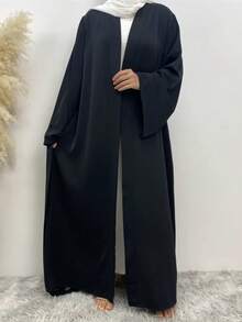 Women's Ramadan Abaya Muslim Batwing Sleeve Shirt Prayer Dress Kaftan Dubai Islamic Loose Maxi Corseted Waistband Smock - Black - View 4