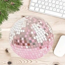 1pc Pink & Silver Round Mouse Pad Cute Desk Mat Non-Slip Rubber Base Desk Accessories Keyboard Pad For Home Office Decor Desk Pad 7.8*7.8 Inch As Christmas, Halloween Gifts For Women Girlfriends Men Friends - Multicolor - View 4