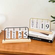 One Wooden Desktop Permanent Calendar With Metal And Wooden Month/Date Display, Gold Finish, Reusable, Suitable For Teachers, Students, Office Workers, Offices, Classrooms, Studies, Home, Desktop Decoration, Classroom Supplies, Country Style Decor, Teacher Appreciation Gift, Teacher's Day Gift, Birthday Gift, Holiday Gift, Desktop Organizer. - Multicolor - View 11