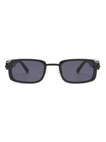 1 Pair Men Stainless Steel Square Narrow Frame Stylish Party, Casual, Hip-Hop Decorative Glasses Suitable For Daily Wear