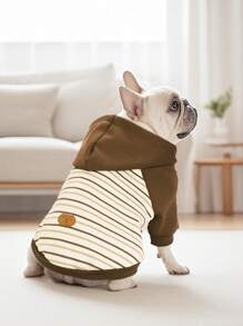 1 pièce sweat-shirt à capuche de base rayé pour chiens de taille petite à moyenne avec étiquette raffinée. Vêtement douillet et confortable pour chiots, convient aux Bouledogues français