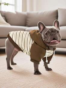 1 pièce sweat-shirt à capuche de base rayé pour chiens de taille petite à moyenne avec étiquette raffinée. Vêtement douillet et confortable pour chiots, convient aux Bouledogues français