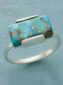1 pieza Anillo cuadrado de cobre con turquesa sintética vintage bohemio, perfecto para uso casual, fiestas y días festivos